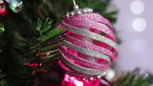 Ornement Noël Mousse Pailletée Rose Argent Suspendu Arbre Belles Décorations — Video