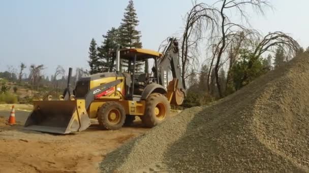 Still Shot Yellow Construction Machine Backhoe Outdoors — Stock Video