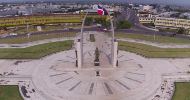 Flygdrönare Syn Monument Skulptur Flagg Square Santo Domingo Ordförande — Stockvideo