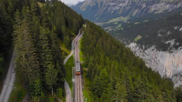 Letecký Malý Horský Vláček Jungfraujochské Oblasti — Stock video