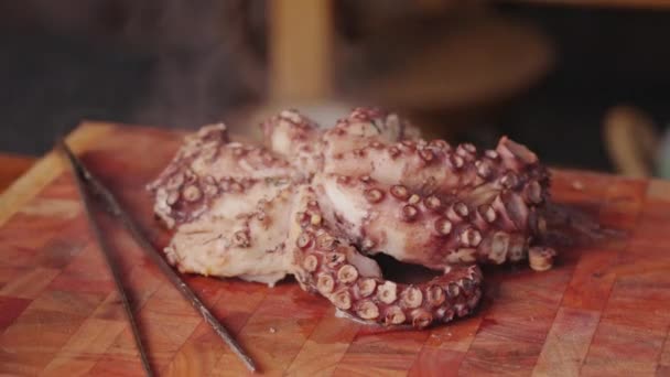 Vídeografía Cinematográfica Comida Que Sigue Toma Del Pulpo Recién Cocinado — Vídeo de stock