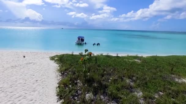 Buceadores Bajan Del Barco Playa Relajarse Agua Antes Otra Inmersión — Vídeo de stock