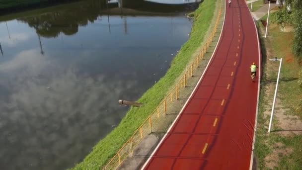 Carril Bici Lado Del Río Pinheiros Contaminado Ciudad Sao Paulo — Vídeos de Stock