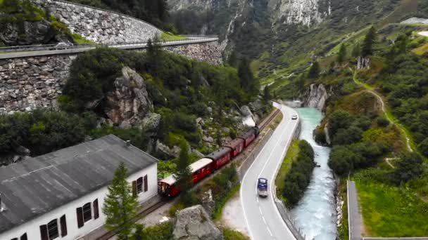 Aerea Treno Vapore Lungo Una Strada Lungo Fiume Rodano — Video Stock