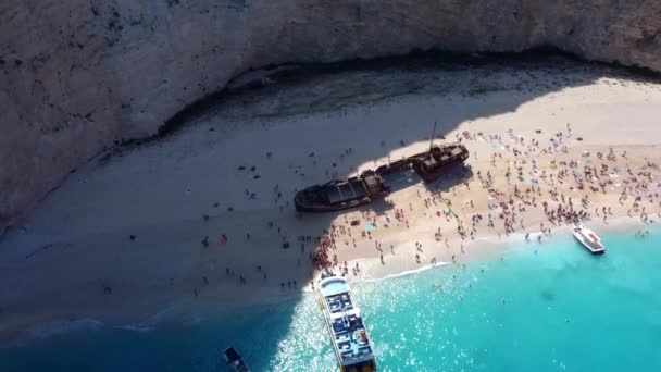 从顶部到海滩再到希腊Zakynthos岛的沉船 — 图库视频影像
