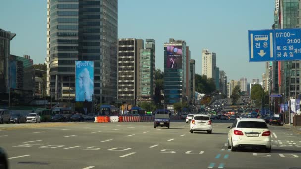 Centrum Seulu Korea Południowa Widokiem Ulicę Asem Tower Wzdłuż Autostrady — Wideo stockowe