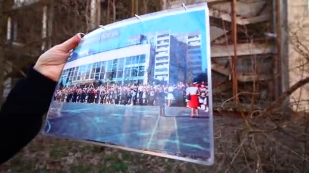 Verlassene Leere Schule Fotos Aus Der Vergangenheit Pripjat Tschernobyl — Stockvideo