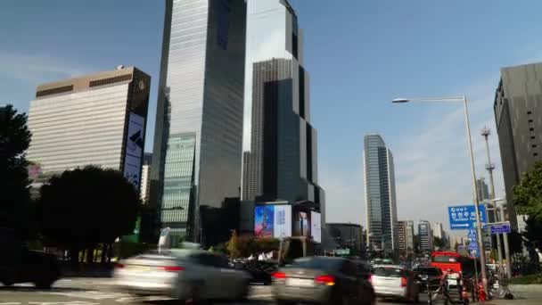 韩国首尔Coex Grand Intercontinental Hotel Parnas和Trade Tower的交通情况 时间误点确定射击 — 图库视频影像