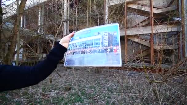 Opuszczona Pusta Szkoła Zdjęcie Przeszłości Prypeć Czarnobyl — Wideo stockowe