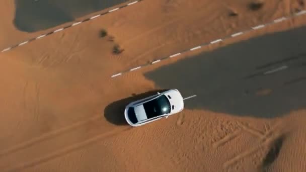 Fpv Drone Shot White Mercedes Gle63 Amg Driving Half Desert — Stock Video