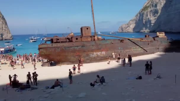 Luftbilder Skeppsvrak Bay Navagio Stranden — Stockvideo
