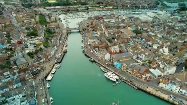 Αεροφωτογραφία Του Παλιού Λιμανιού Στο Weymouth Dorset Στην Αγγλία Drone — Αρχείο Βίντεο
