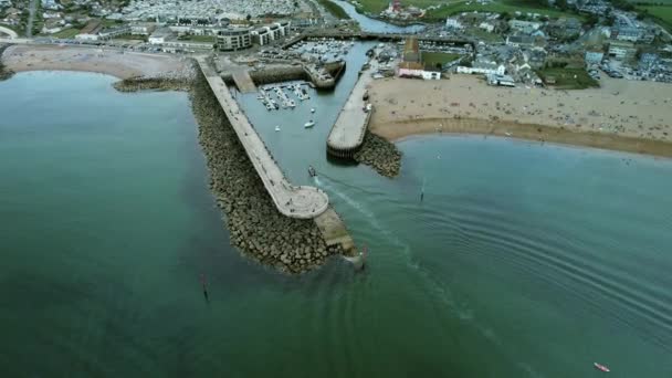 Aerial View Bridport Beach Front Harbour English Channel Coast Dorset — Stock video