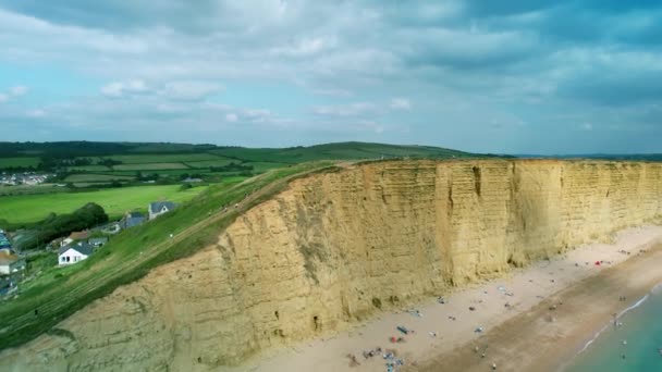 Bridport West Bay Útesy Britské Přímořské Pobřeží Dorset Letecký Stáhnout — Stock video