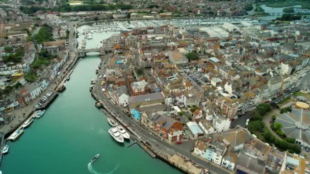 Harbour Weymouth Dorset Coast Aerial Drone Shot — Stock Video