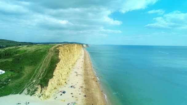 Bridport West Bay Letecký Výhled Blízkosti Útesů Nad Britským Přímořským — Stock video