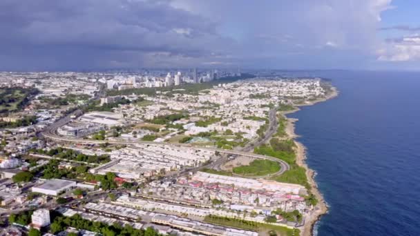 Unikalny Widok Wybrzeże Santo Domingo Centrum Miasta Tle Dominikana Krążenie — Wideo stockowe