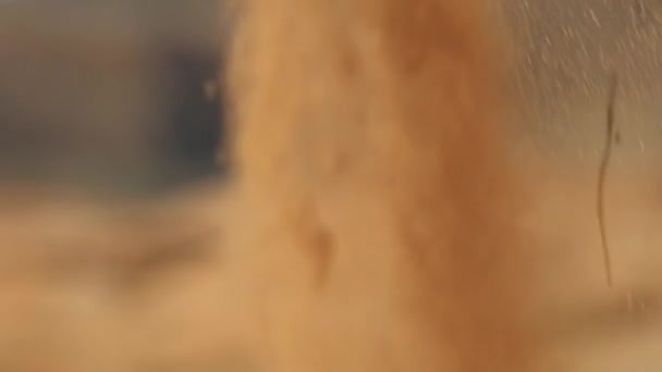 Медленное Движение Макро Крупным Планом Оранжевого Песка Падающего Проходил Вид — стоковое видео