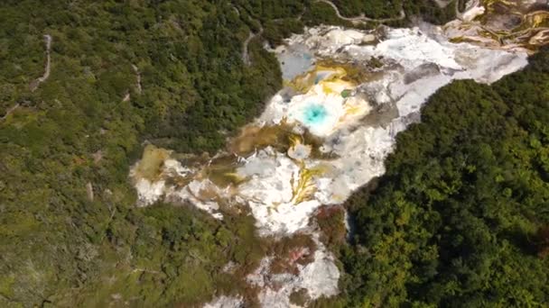 オーケイ コラコ熱公園の地熱地帯をストリーミング ニュージーランド 北島の隠された谷 空中ドローン撮影 — ストック動画