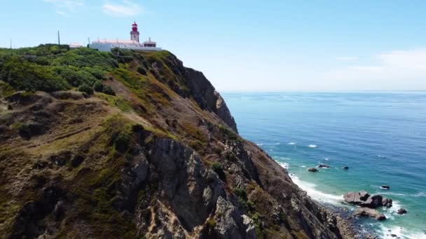 Stały Widok Faro Roca Sintra Obok Lizbony Portugalia Postrzelony Dronem — Wideo stockowe