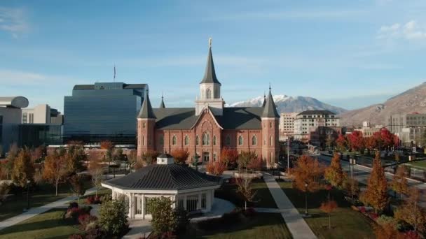 Aerial Fastställande Strategi Skott Provo Lds Mormon Temple — Stockvideo