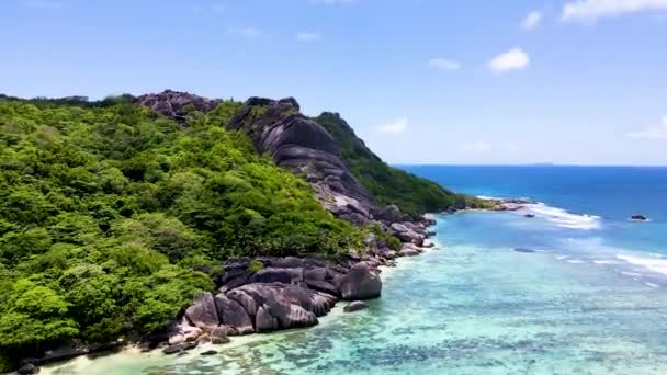 Seychelles Digue Rocks Drone19 Mp4 Aéreo — Vídeo de Stock