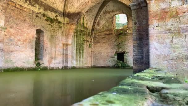 Vue Angle Bas Intérieur Une Ancienne Architecture Médiévale Abandonnée Sienne — Video