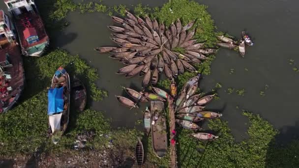 Passagierboot Wartet Auf Kunden Ufer Des Buriganga Flusses Dhaka — Stockvideo
