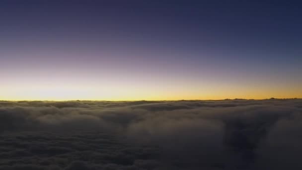 Aerial View Sky Horizon Passing Evening Clouds Orange Purple Sunset — Stock Video