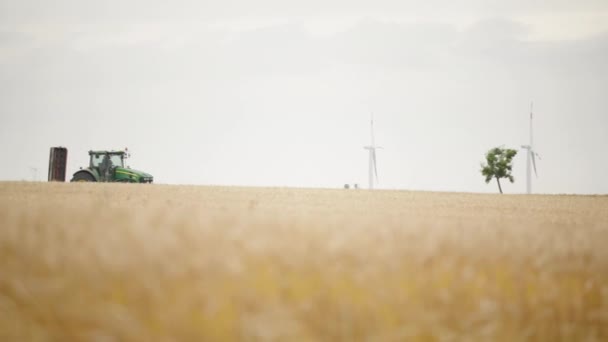 Tractor Trece Peste Bob Depus Timpul Recoltei Mori Vânt Sunt — Videoclip de stoc