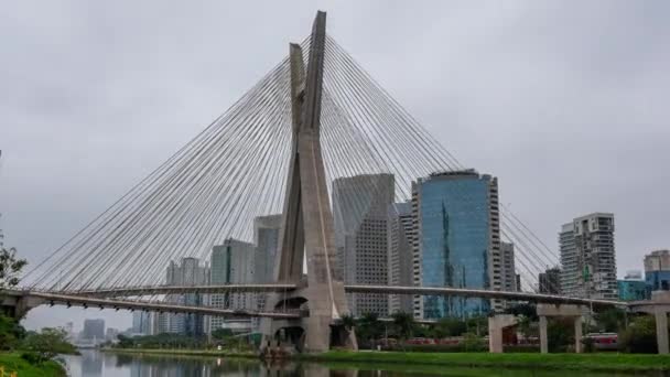 Hyperlapse Paulo Der Estaiada Brücke Einem Bewölkten Tag Blick Aus — Stockvideo