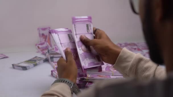 Handen Tellen Van Geld Indiase Bankbiljetten — Stockvideo