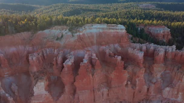 Geweldige Kleurrijke Zandsteen Strata Kliffen Grenzend Aan Een Weelderig Dennenbos — Stockvideo