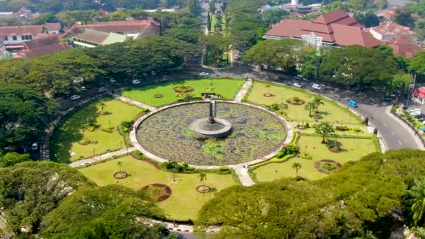 Roundabout Park Lily Pond Front Malang City Hall Indonesia Aerial — Stock Video