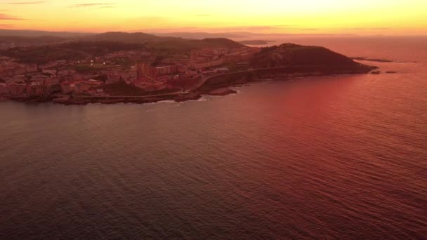 Luchtfoto Coruna Stad Spanje Tijdens Zonsondergang — Stockvideo