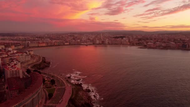 Aerial Panoramic View Coruna Cityscape North Spain Galicia Region Epic — Stock Video