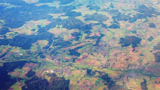 Vista Aérea Desde Avión Campos Agrícolas Rurales Amplio Panorama Satelital — Vídeos de Stock