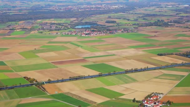 Aerial Agricultural Farmland Crop Fields Rural Countryside Town — Stock Video