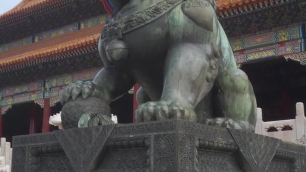 Άγαλμα Του Λιονταριού Απαγορευμένη Πόλη Στο Πεκίνο Κίνα — Αρχείο Βίντεο