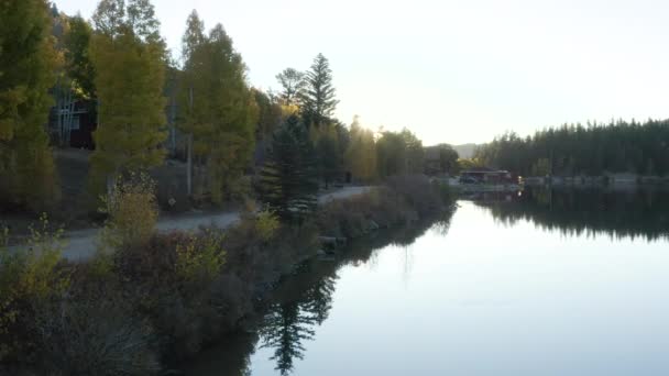 Aerial Drone Footage Sunrise Lake Rocky Mountains Colorado Autumn Fall — Stock Video