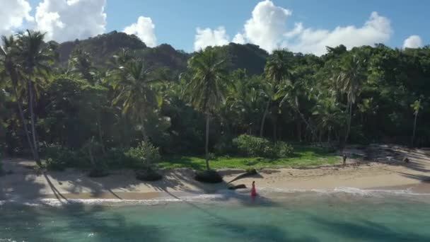 Einsame Frau Strand Von Hermitano Samana Der Dominikanischen Republik Drohnenblick — Stockvideo