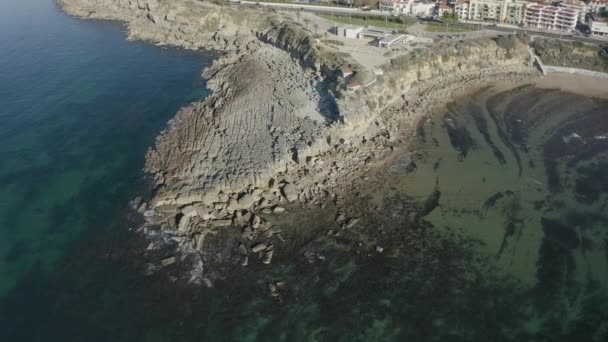 Luftaufnahme Des Strandes Cascais Vom Meer Aus Gesehen — Stockvideo
