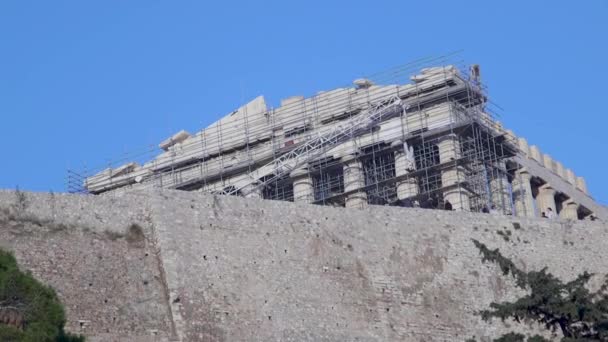 Voorbereiding Van Wederopbouw Van Het Parthenon Athene Griekenland — Stockvideo