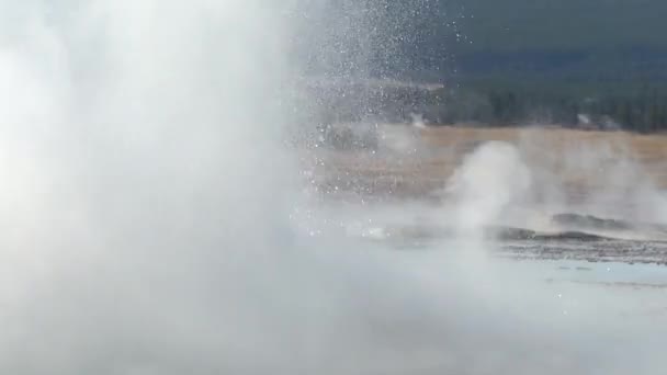 水热水的间歇泉和蒸汽 美国怀俄明州黄石公园 完整框架 — 图库视频影像
