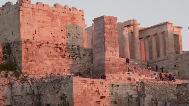 Posizione Del Partenone Sull Acropoli Domina Skyline Della Città Atene — Video Stock