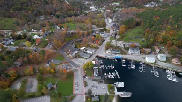 Sunapee Town New Hampshire Usa Aerial View Lakeffront Harbor Color — 图库视频影像