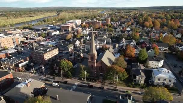 Drone Aerial View South Church Concord New Hampshire Usa Neighborhood — Vídeo de stock