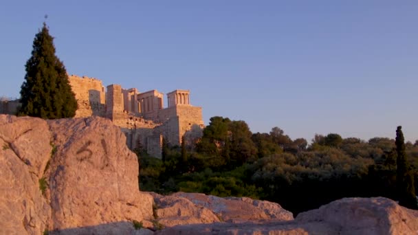 Luz Dorada Sobre Partenón Atenas Grecia — Vídeos de Stock