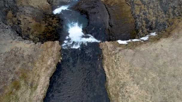 Drohne Auf Wasserfall Westisland Svodufoss Wasserfall Snaefellsnes Halbinsel — Stockvideo