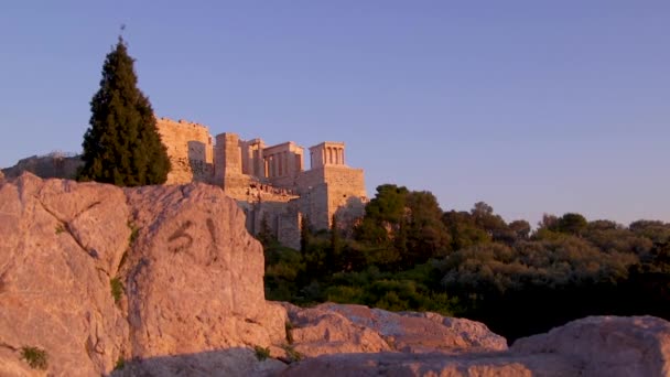 Parthenon Naplementekor Athénban Görögországban — Stock videók